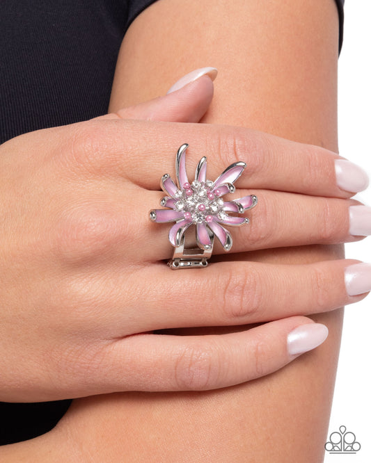 Floral Faculty - Purple Metallic Crocus Shade Silver Flower Ring Paparazzi R1091