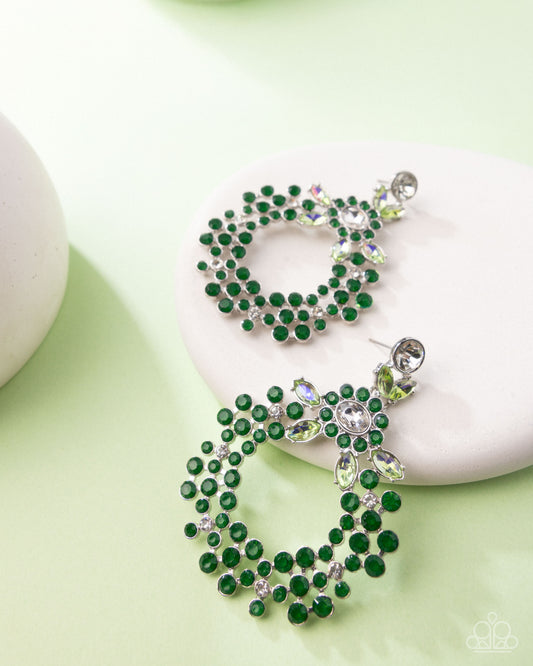 Opalescent Opulence - Green Emerald & UV Green Iridescent Rhinestone Post Earring Paparazzi E2976