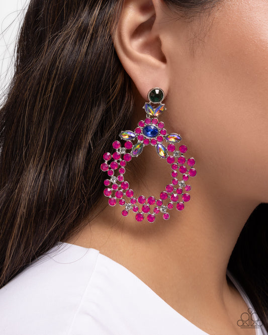 Opalescent Opulence - Multi Pink & UV Iridescent Rhinestone Floral Post Earring Paparazzi E3047