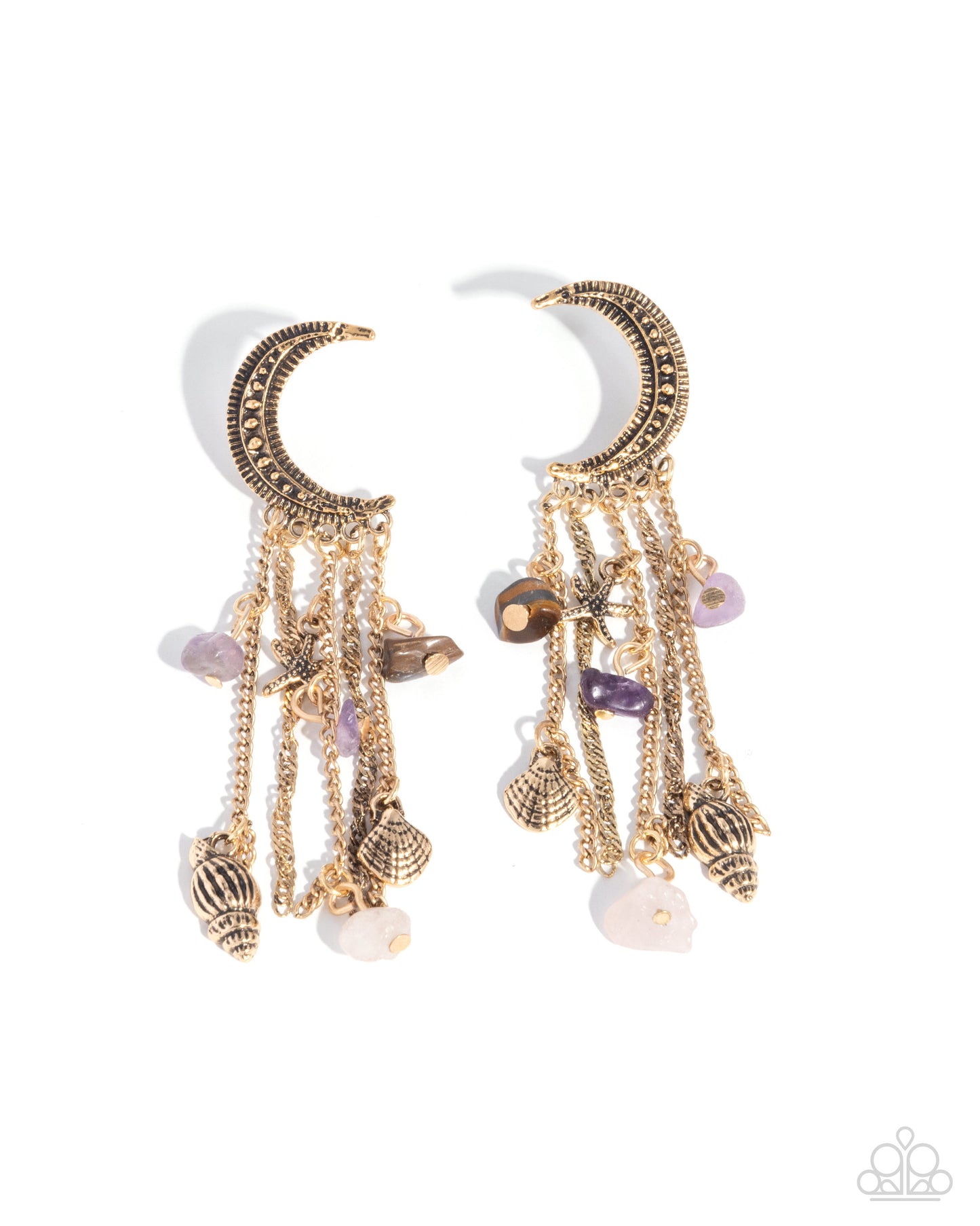 Crescent Call - Purple Stone, Gold Crecent Moon Charm Style Earring Paparazzi E2801