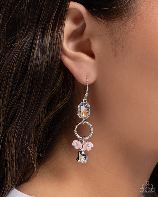 Malibu Melody - Pink Pearly, White Flowers & Silver Bunny Rabbit Earring Paparazzi E2789