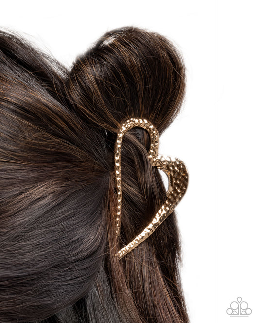 Heartfelt Hint - Gold Heart Hair Claw Clip Paparazzi