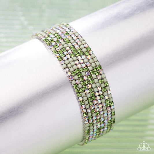 Candlelight Cascade - Green Lime Cream & Iridescent Set Of 8 Stretch Bracelet Paparazzi B2210