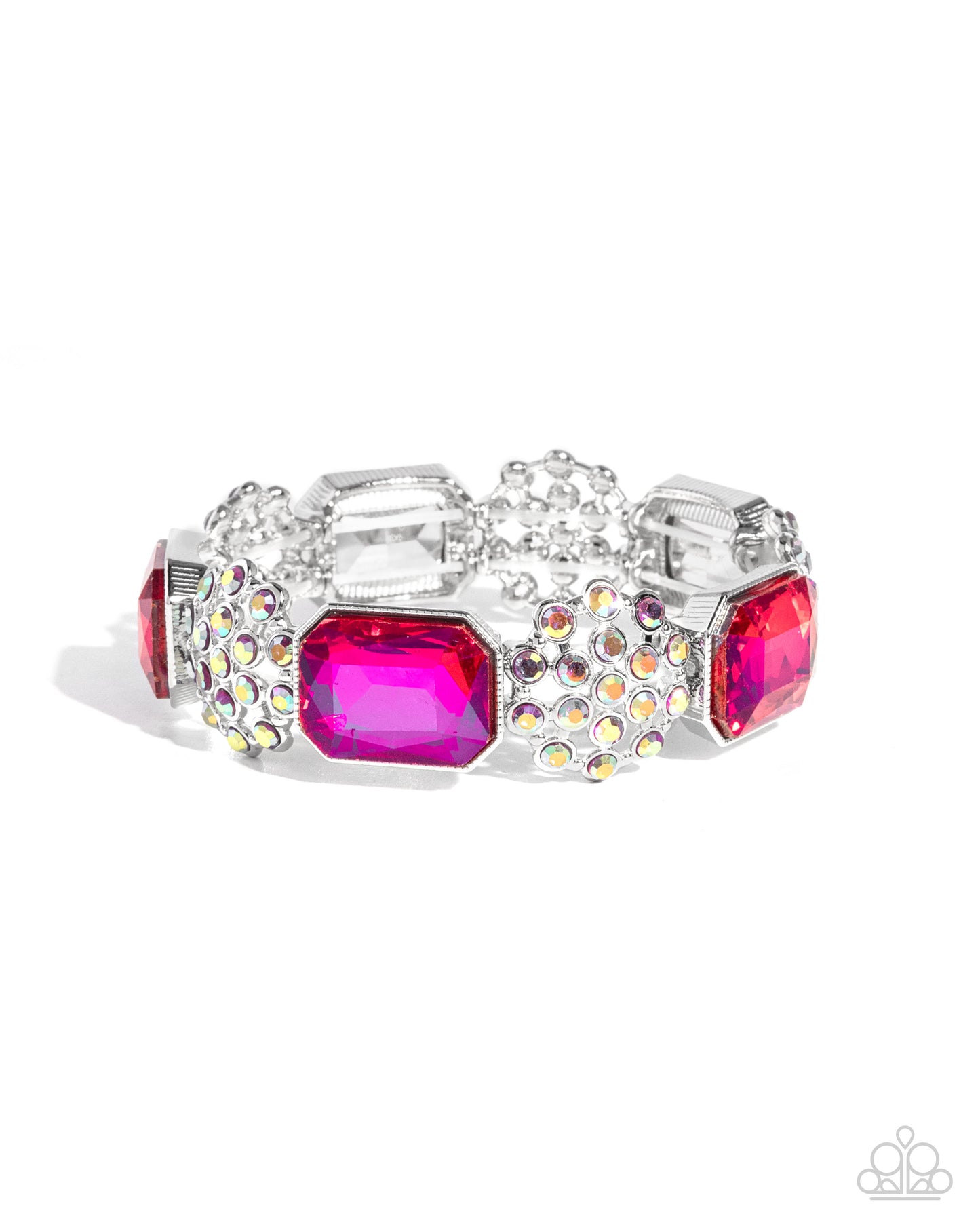 Prismatic Profession - Pink Fuchsia Gem & Iridescent Rhinestone Stretch Bracelet Paparazzi B2287
