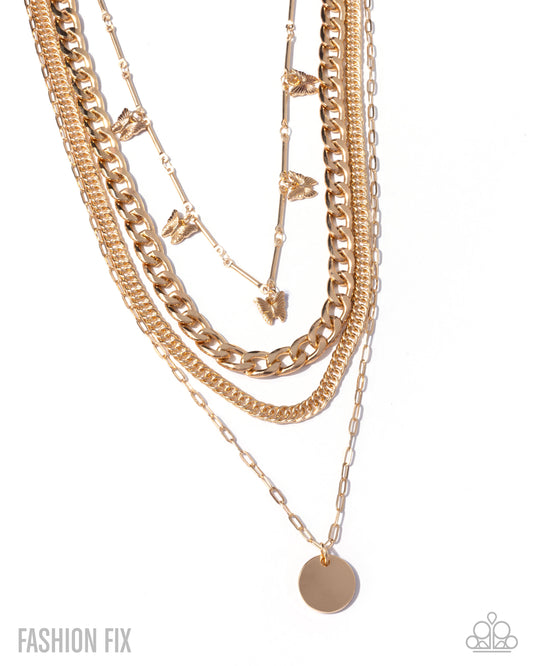 Fluttering Fringe - Gold Layered Chain Necklace Fashion Fix September 2025 Paparazzi N3657