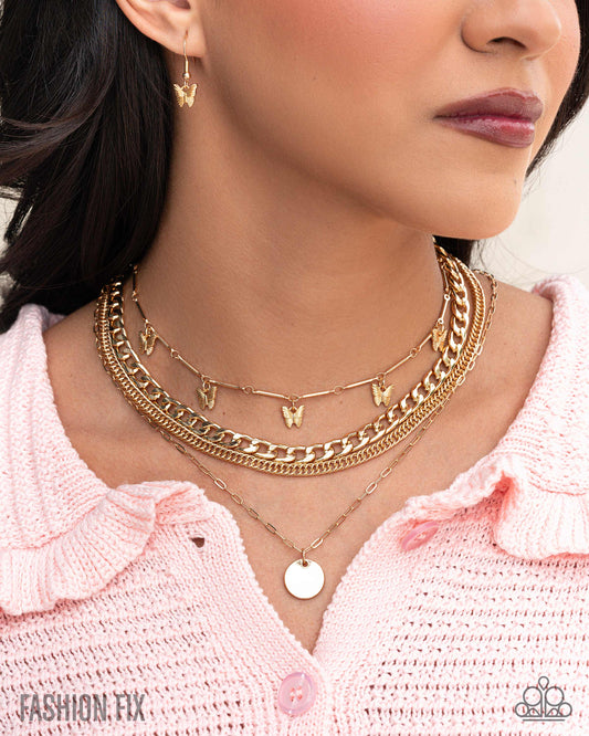 Fluttering Fringe - Gold Layered Chain Necklace Fashion Fix September 2025 Paparazzi N3657