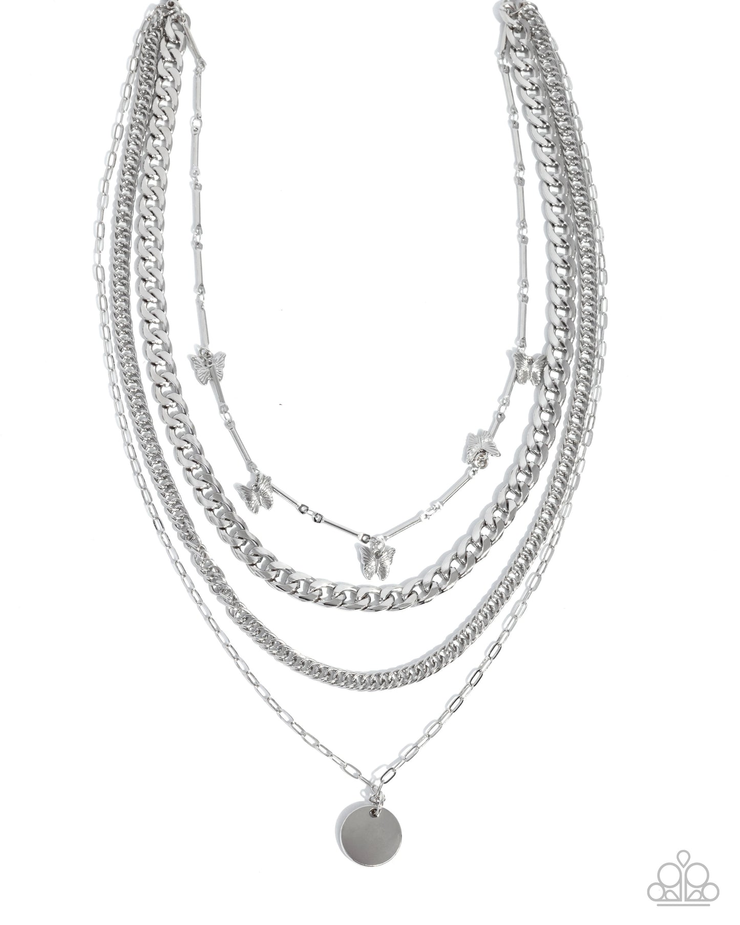 Paparazzi Fluttering Fringe - Silver Layered Butterfly Necklace N3677