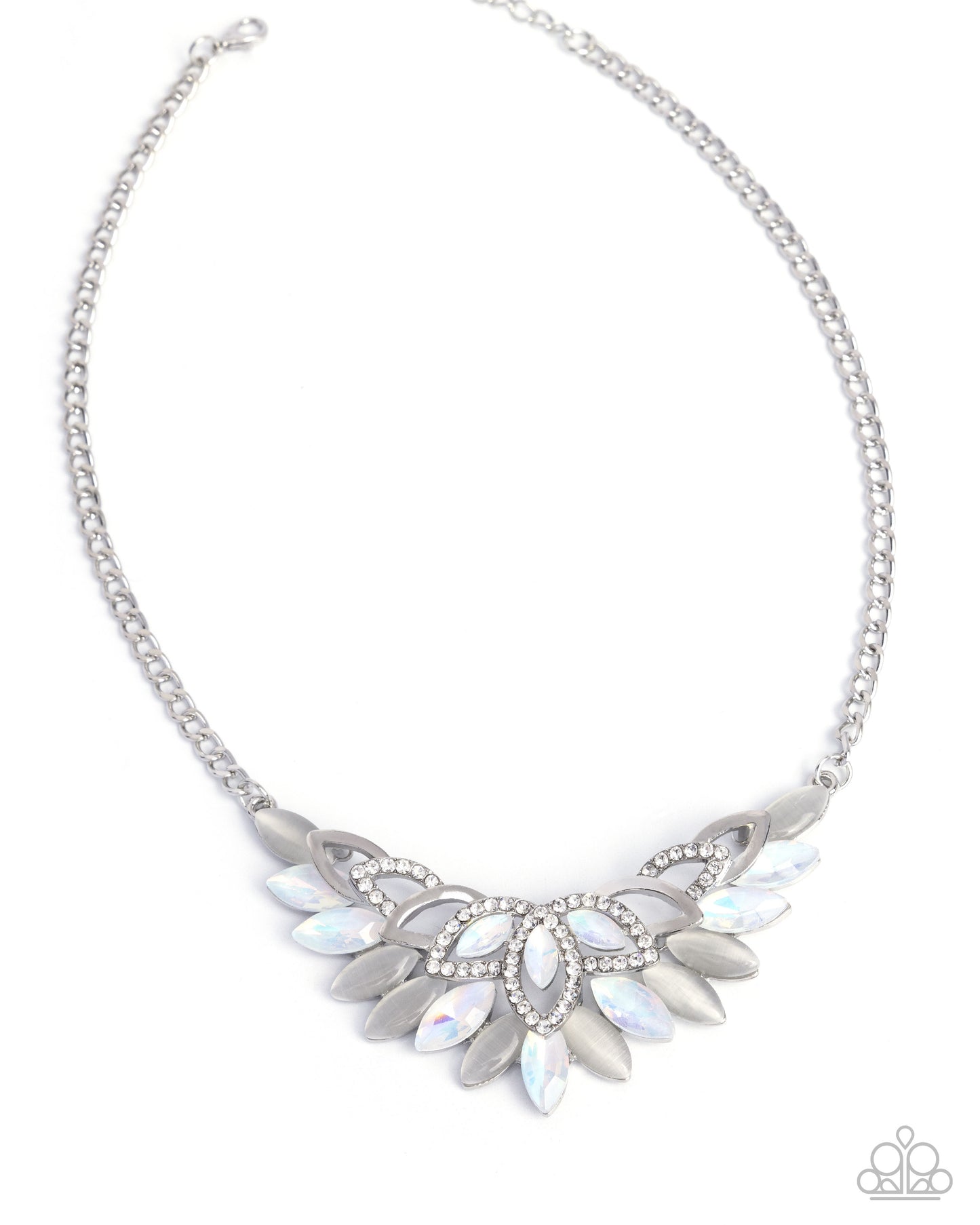 Marquise Maneuver - White Cat's-eye Stone Silver Necklace Paparazzi N3538
