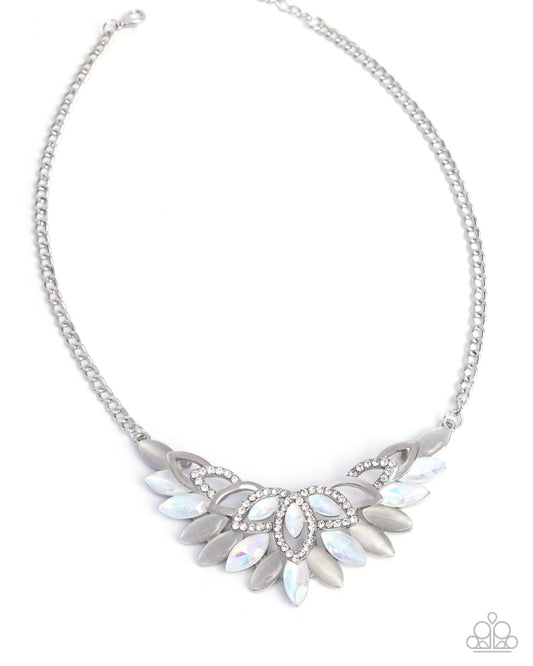 Marquise Maneuver - White Cat's-eye Stone Silver Necklace Paparazzi N3538