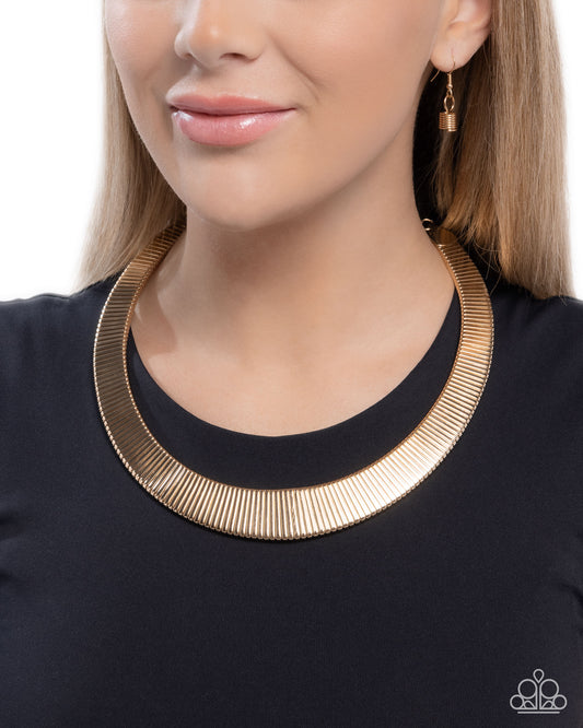 Fringe Formal - Gold Frame Flat Metal High Shine Collar Necklace Paparazzi N3282