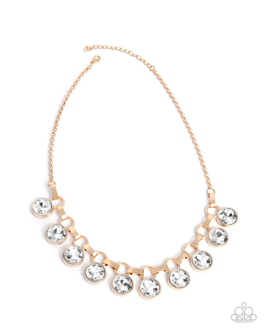 Paparazzi Scintillating Solitaire - Gold & White Rhinestone Necklace N3776