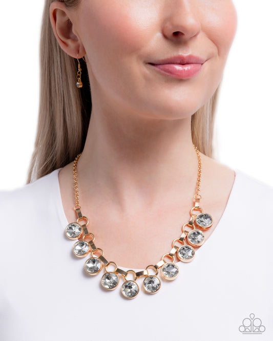 Paparazzi Scintillating Solitaire - Gold & White Rhinestone Necklace N3776