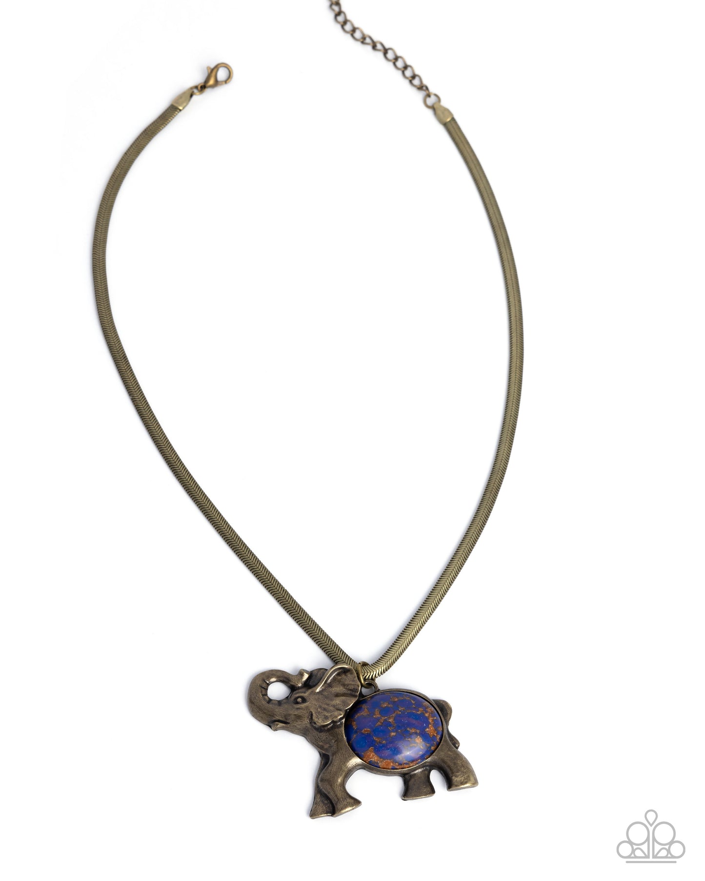 Empathetic Elephant - Purple Marbled Sone Brass Herringbone Chain Necklace Paparazzi N3107