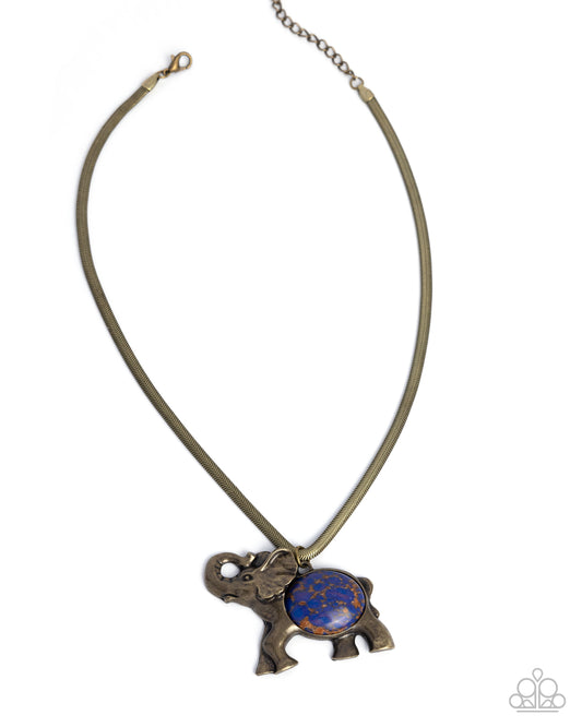 Empathetic Elephant - Purple Marbled Sone Brass Herringbone Chain Necklace Paparazzi N3107
