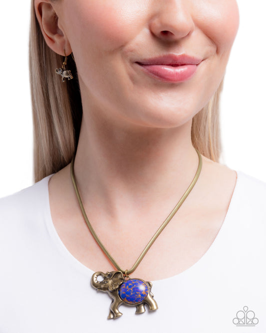 Empathetic Elephant - Purple Marbled Sone Brass Herringbone Chain Necklace Paparazzi N3107