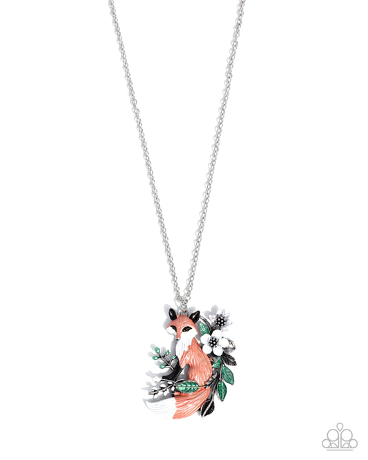 Fox Frame - Multi White, Green, Orange & Pink Metallic Painted Fox Necklace Paparazzi