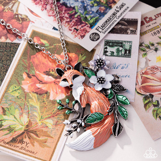 Fox Frame - Multi White, Green, Orange & Pink Metallic Painted Fox Necklace Paparazzi
