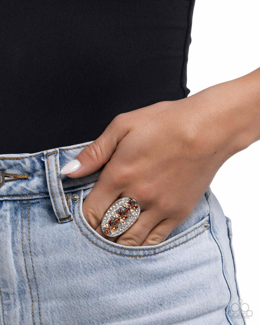 Linear Lush - Brown Light Colored Topaz Silver Flower Ring Paparazzi R1093