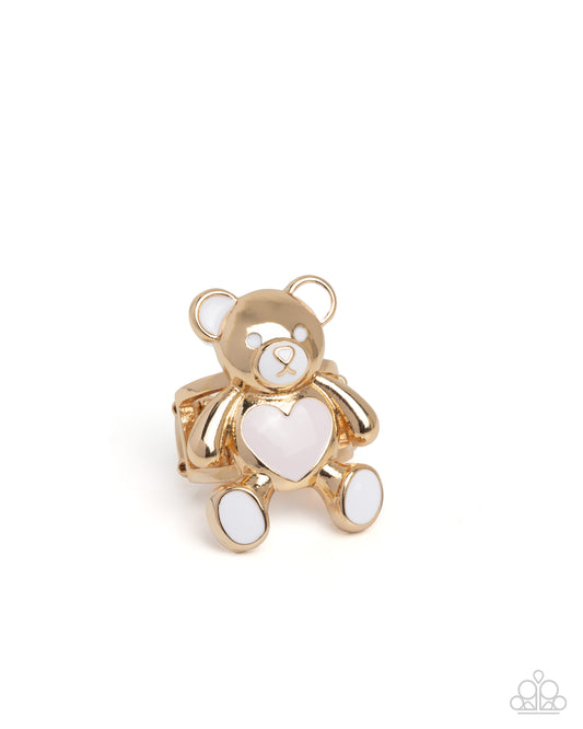 Timeless Teddy - Gold Teddy Bear & Light Pink Heart Ring Paparazzi R1090
