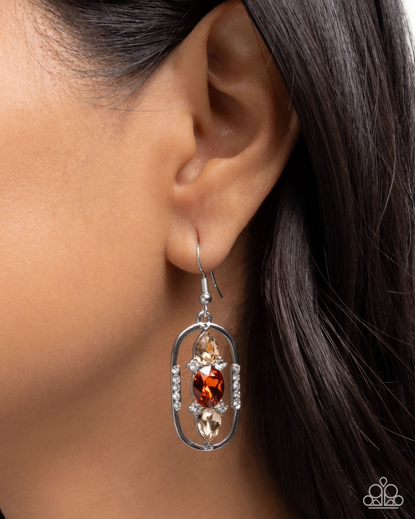 Sit and Stare - Brown Topaz, Rich Tea Gem & White Rhinestone Earring Paparazzi E3080