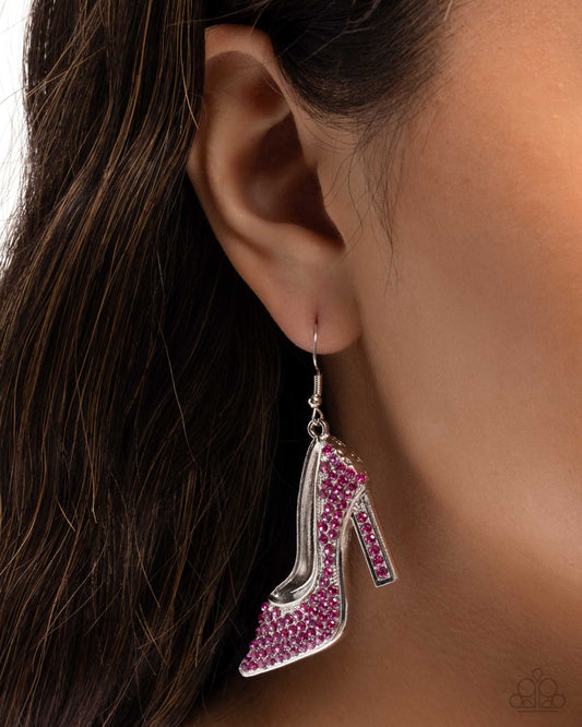 Wedding Shoes - Pink Fuchsia Rhinestone High-Heel Shoe Earring Paparazzi E2935
