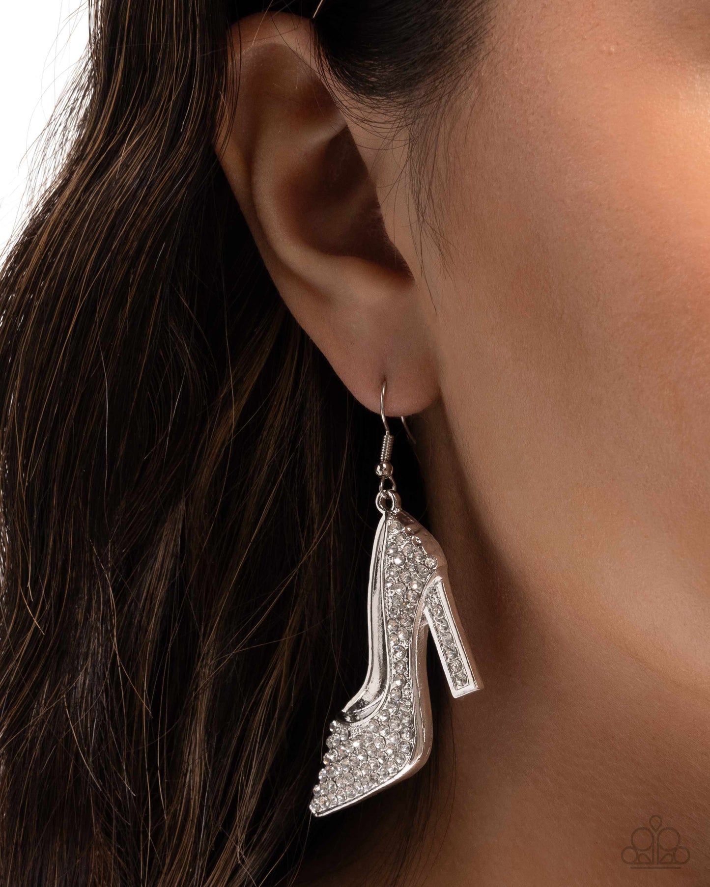 Wedding Shoes - White Rhinestone High- Heel Shoe Earring Paparazzi E2936