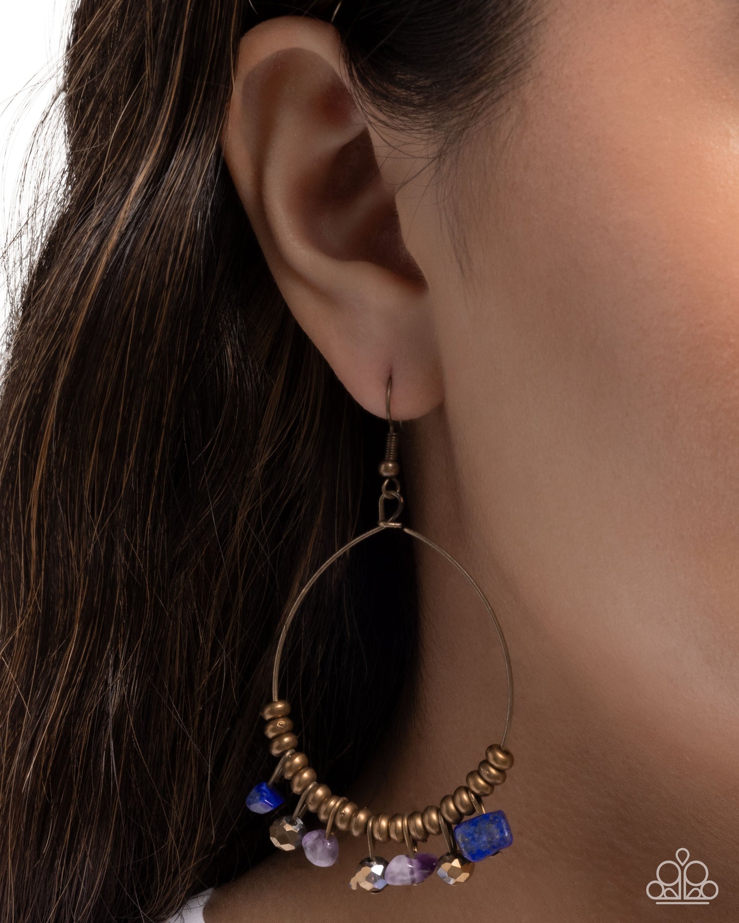Paparazzi Creative Process - Brass, Lapis, & Amethyst Stone Bead Fringe Earring E3243