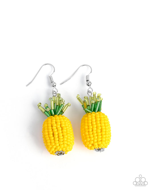 Pleasant Pineapple - Yellow Seed Bead Pineapple Summer Beach Style Earring Paparazzi E3044
