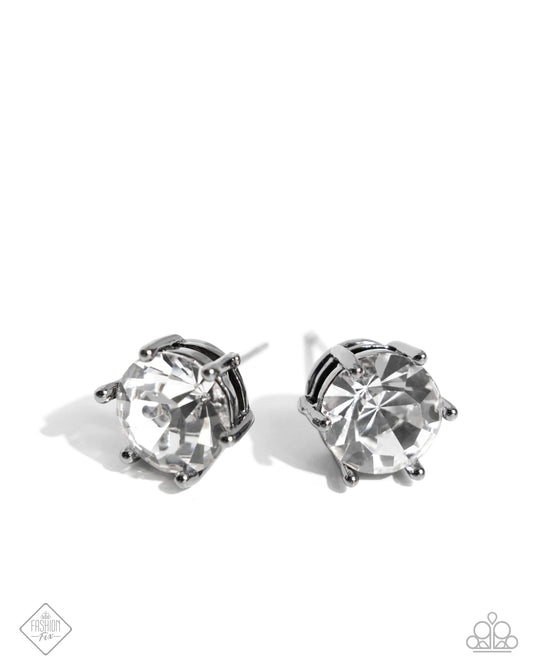 Forceful Facets - Black Gunmetal White Rhinestone Post Earring Magnificent Musings April 2025 Fashion Fix Paparazzi E2713