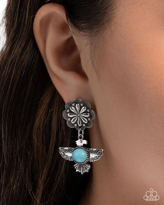 Paparazzi Eagle Excitement - Blue Turquoise Silver Eagle Post Earring