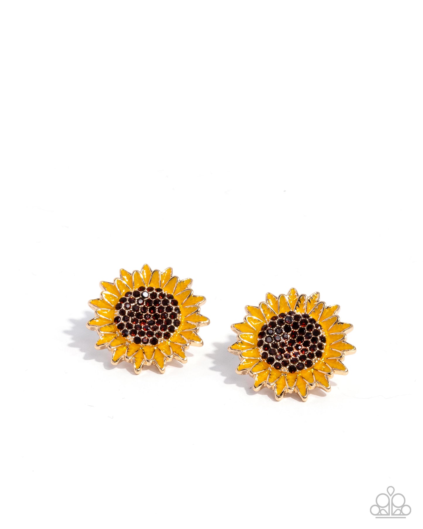 Blooming Beat - Brown Tea Rhinestone & Yellow Sunflower Post Earring Paparazzi E3075