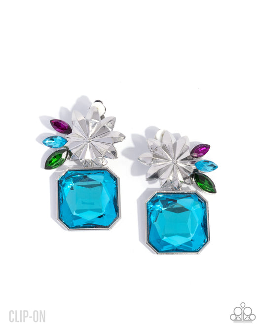 Paparazzi Lush Lure - Blue Gem Silver Floral Clip-On Earring