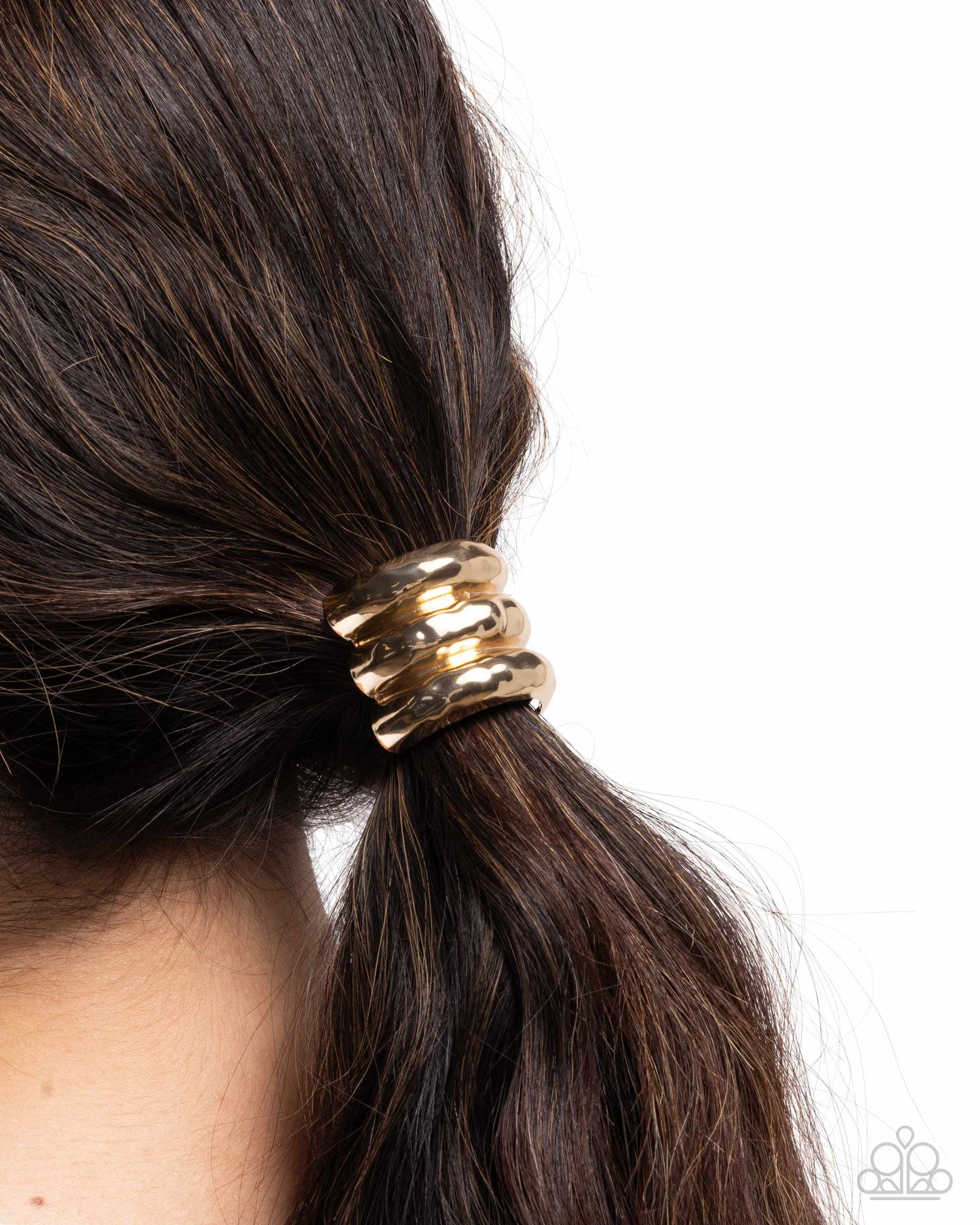 Crimped Celebrity - Gold Hammered Curved Bar Elastic Hair Tie Ponytail Holder Paparazzi H0180