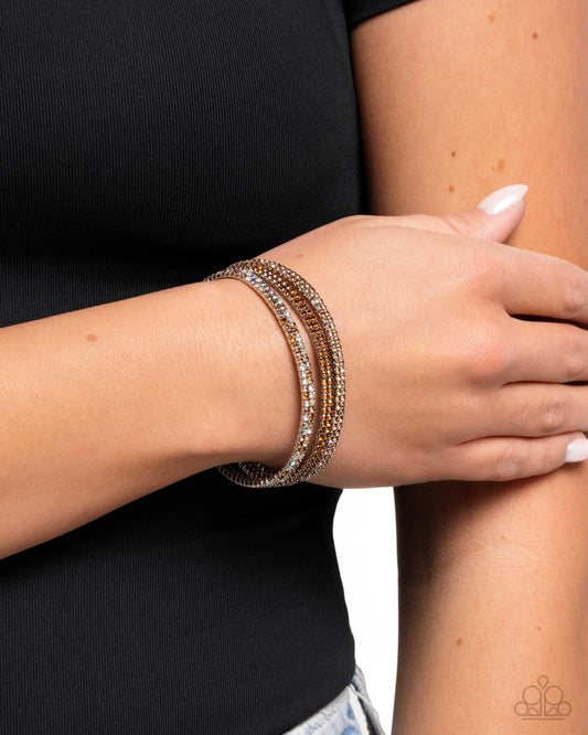 Tolerable Twinkle - Brown Tea, Topaz, White, Champagne Rhinestone Set Of 3 Stretch Bracelet Paparazzi B2377