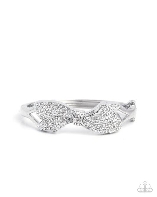 Blissful Bow - White Rhinestone Silver Hinge Bracelet Paparazzi B2275
