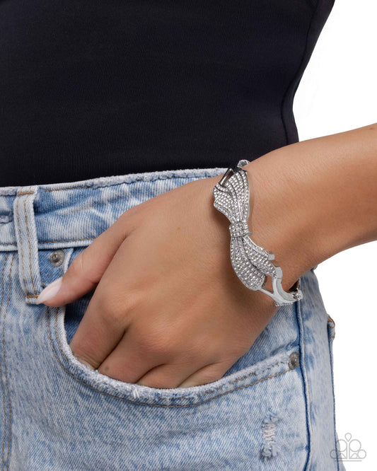 Blissful Bow - White Rhinestone Silver Hinge Bracelet Paparazzi B2275