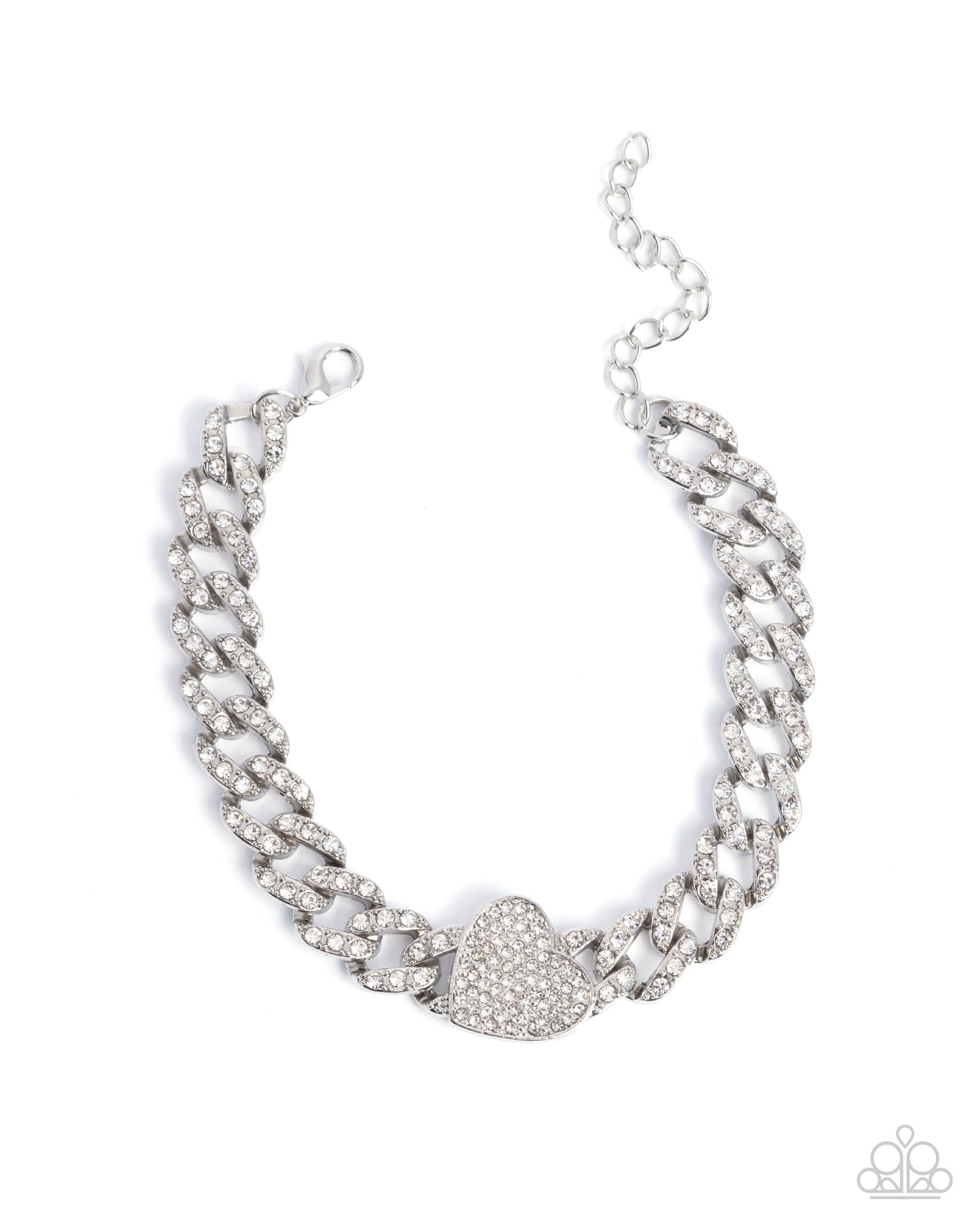 Humane Hearts - White Rhinestone Heart Chunky Silver Chain Bracelet Paparazzi B2252