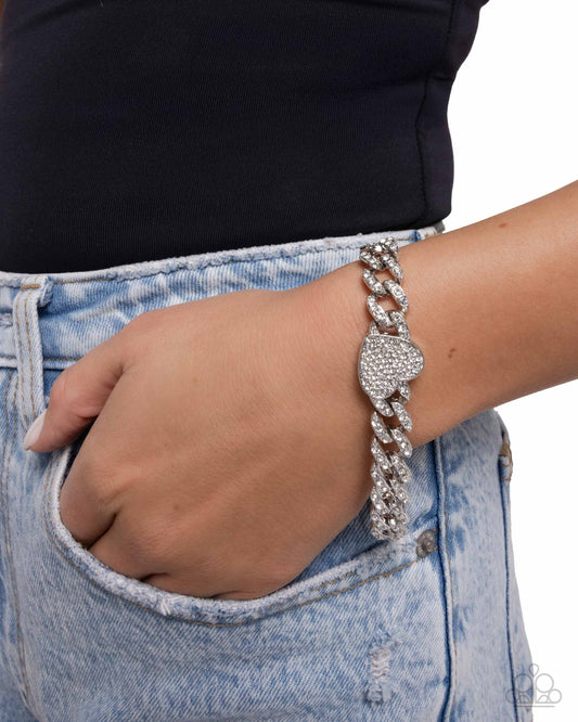 Humane Hearts - White Rhinestone Heart Chunky Silver Chain Bracelet Paparazzi B2252