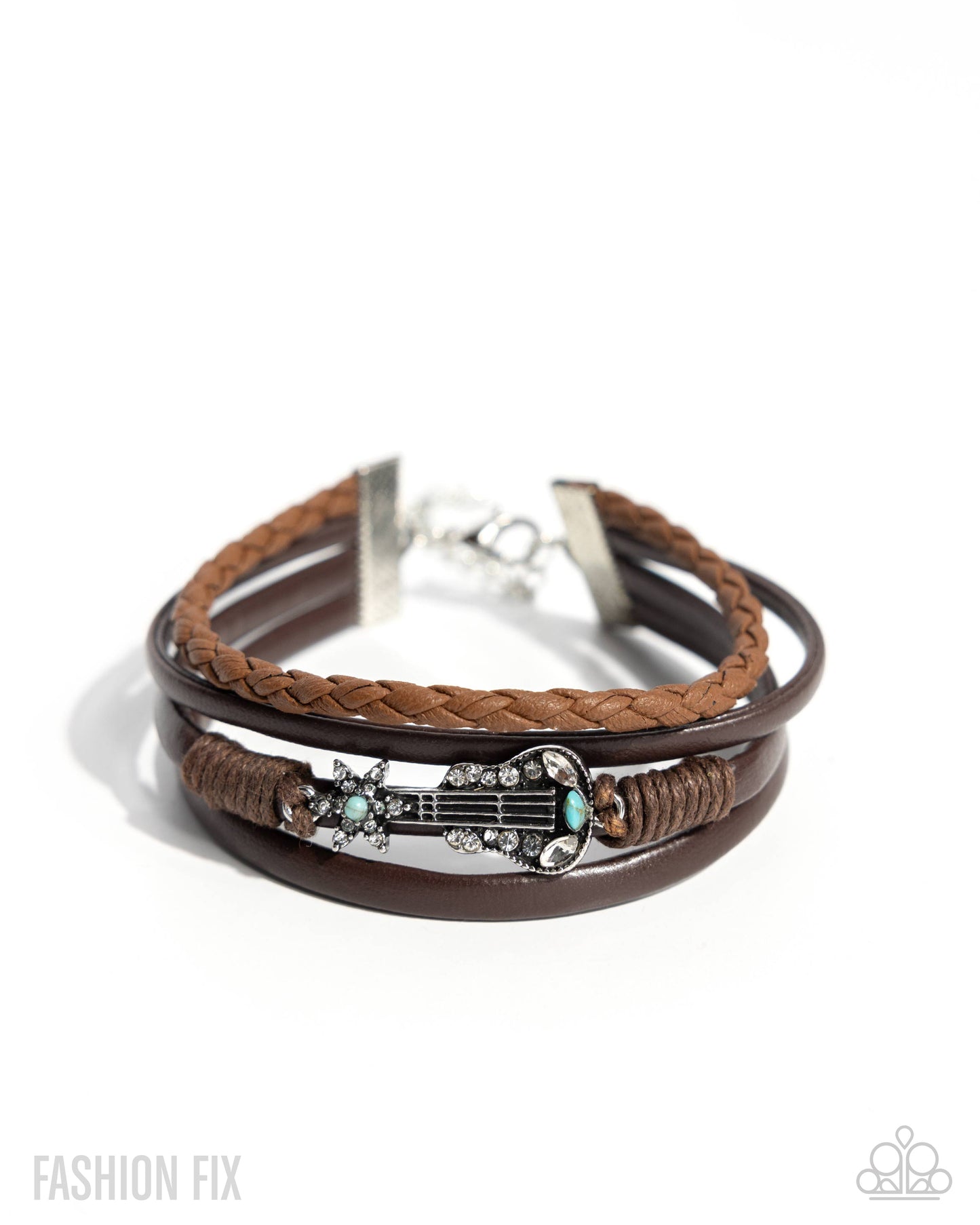 Buckaroo Beginning - Blue Turquoise Stone Silver Guitar Leather Simply Santa Fe May 2025 Fashion Fix Paparazzi B2221