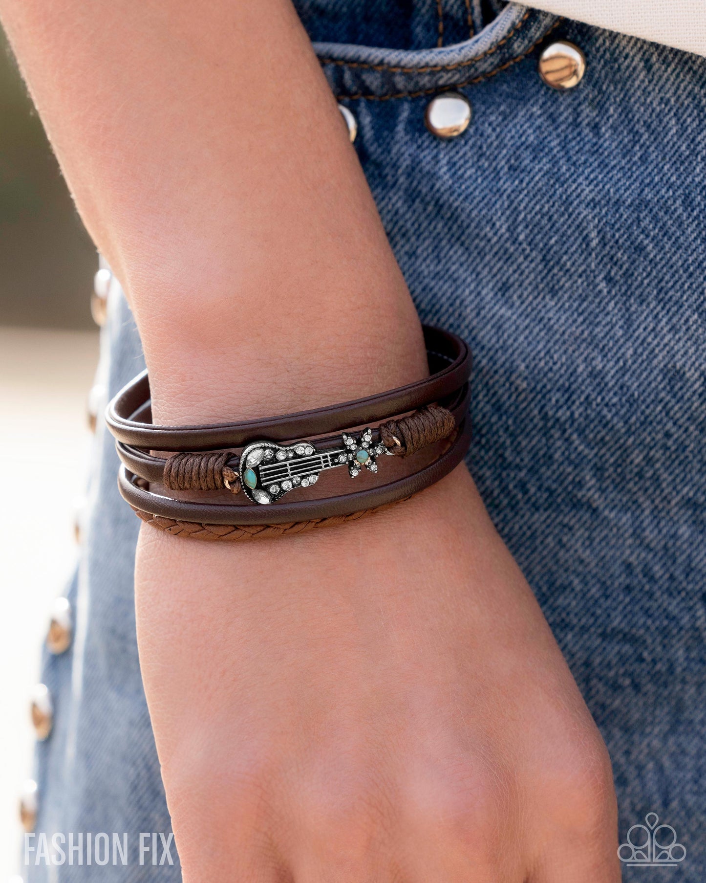 Buckaroo Beginning - Blue Turquoise Stone Silver Guitar Leather Simply Santa Fe May 2025 Fashion Fix Paparazzi B2221