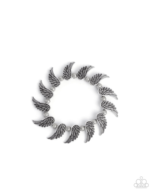Angelic Ambiance - Silver Angle Wing Stretch Bracelet Paparazzi