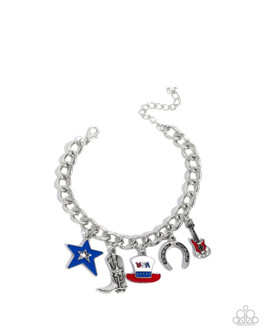 All-American Adornment - Red, White & Blue Patriotic Western Charm Bracelet Paparazzi B2187