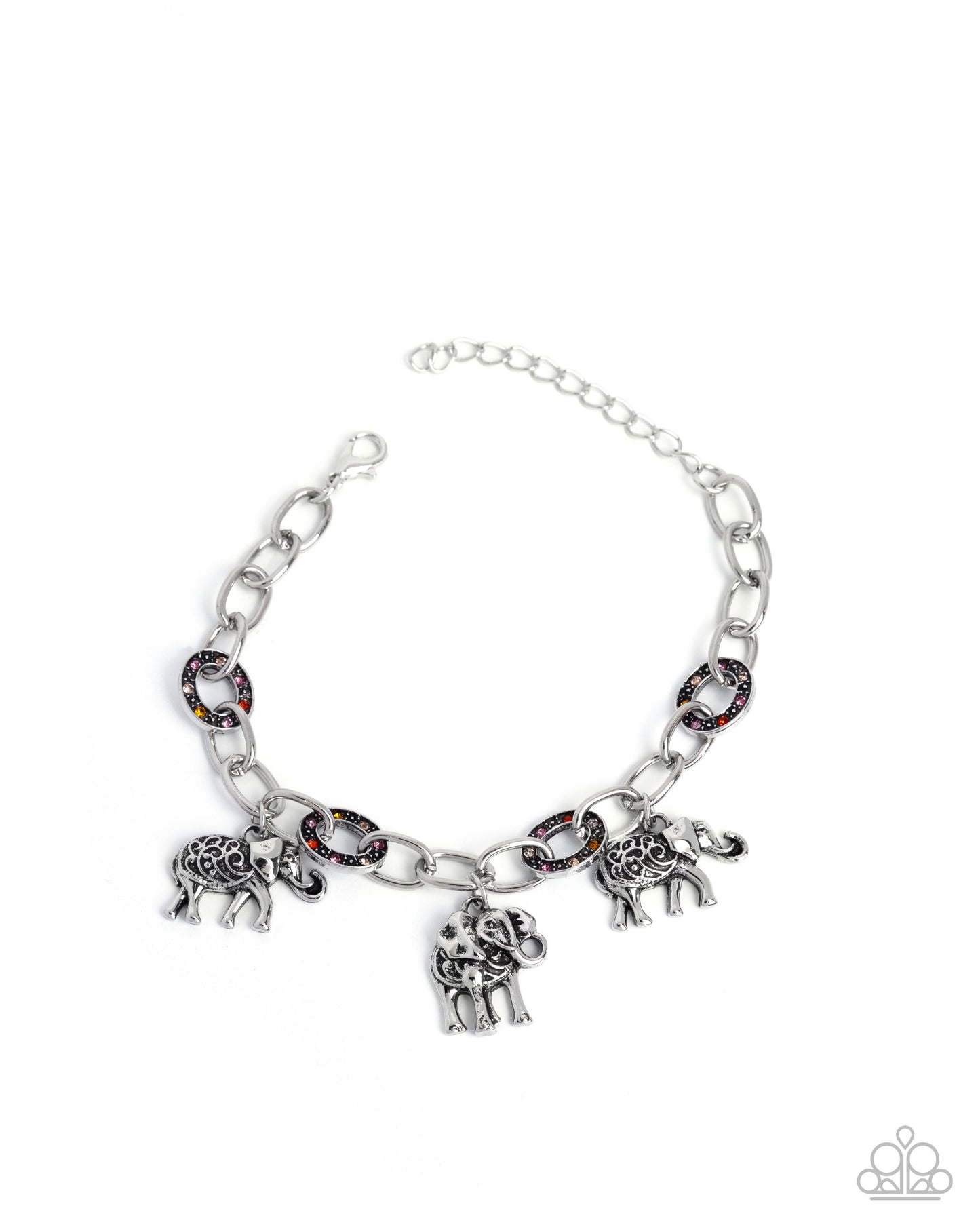 Paparazzi Follow the Herd - Orange Rhinestone Embellished Chain Link Elephant Charm Bracelet B2272
