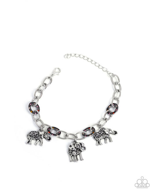 Paparazzi Follow the Herd - Orange Rhinestone Embellished Chain Link Elephant Charm Bracelet B2272
