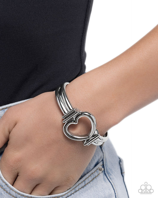 Paparazzi Heart Horizon - Silver Heart Cuff Bracelet B2773