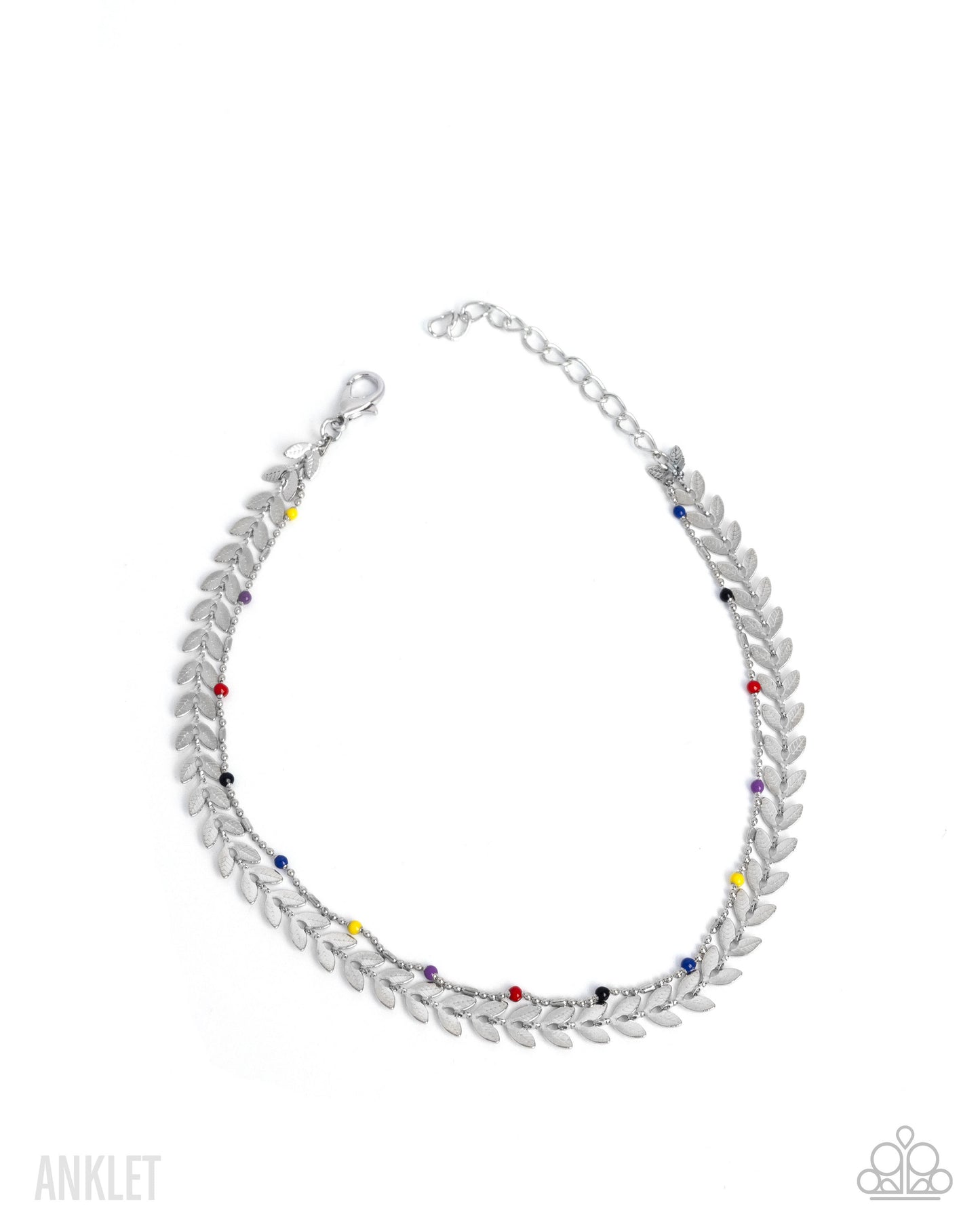Actionable Anklet - Multicolored Seed Bead & Silver Leaf Anklet Paparazzi