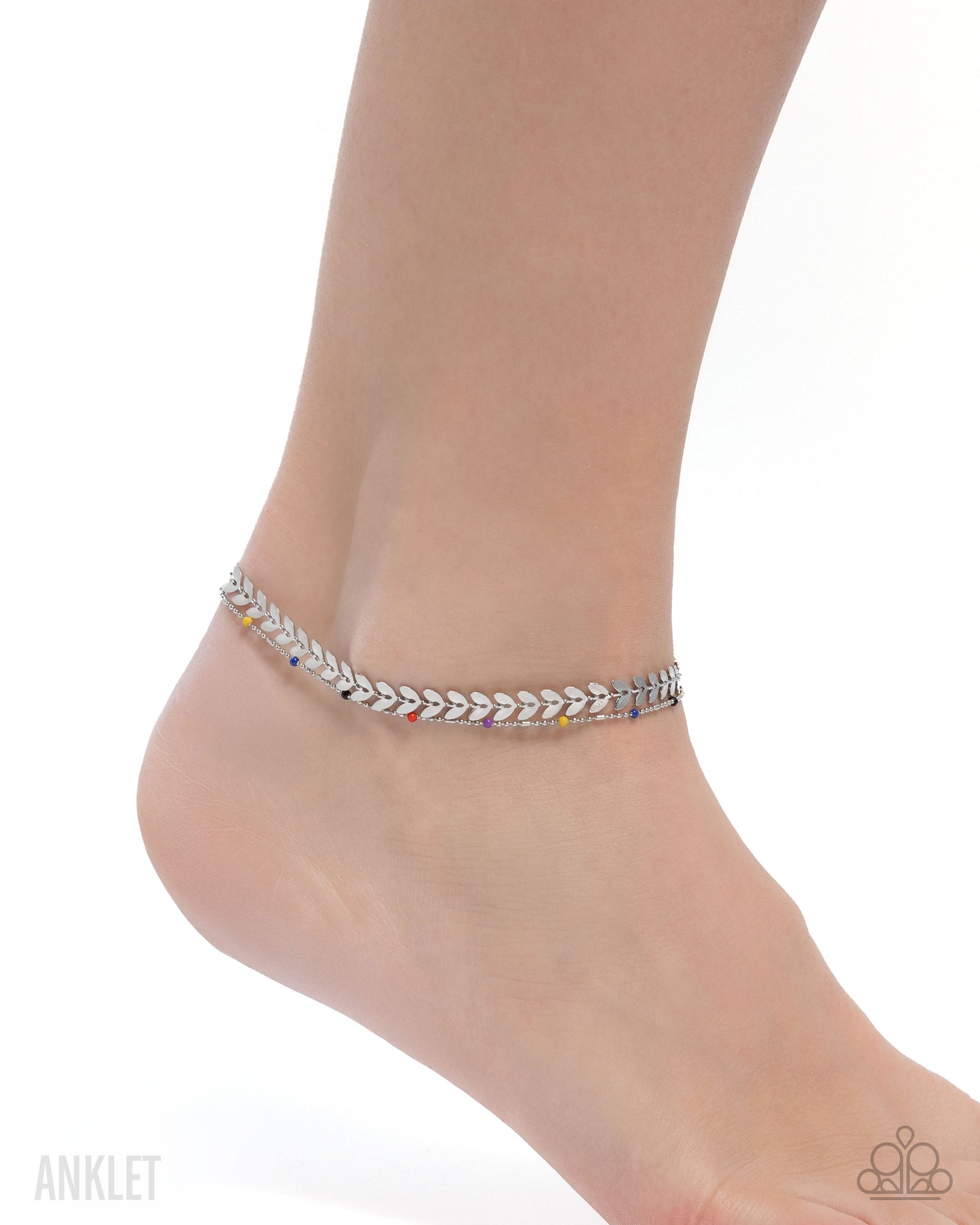 Actionable Anklet - Multicolored Seed Bead & Silver Leaf Anklet Paparazzi