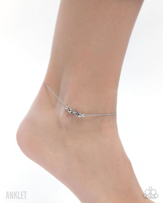 Simple Showcase - Multicolored Rhinestone Bead Silver Chain Anklet Paparazzi B2209