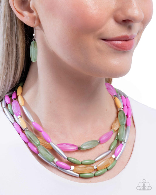 Milky Mambo - Green, Crocus, Kashmier & Cocoon Bead Multilayer Necklace Paparazzi