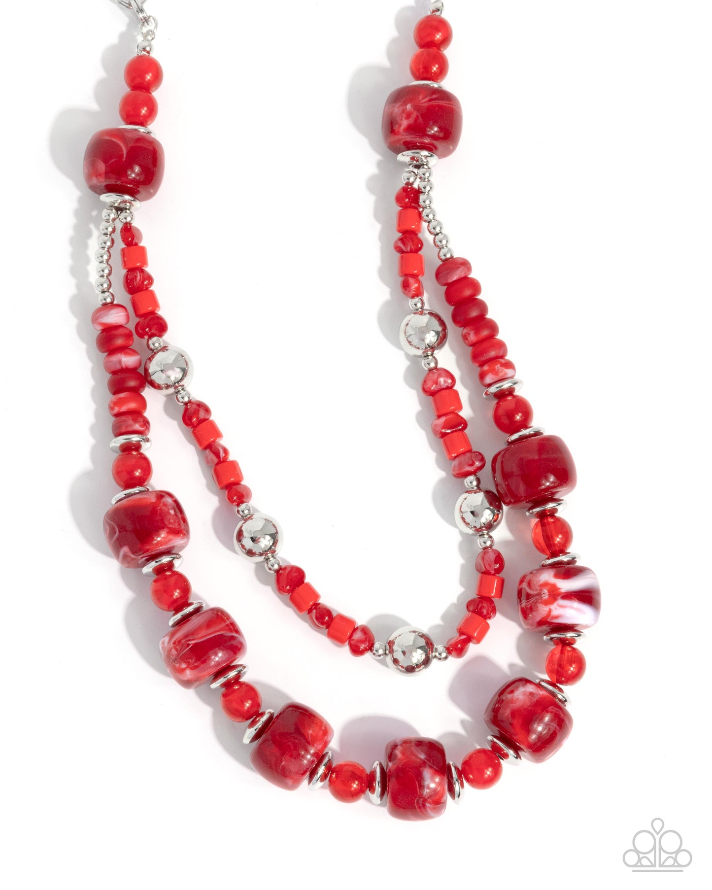 Paparazzi Satisfying Swirls - Red Marbled Swirl Bead Layered Necklace N4023